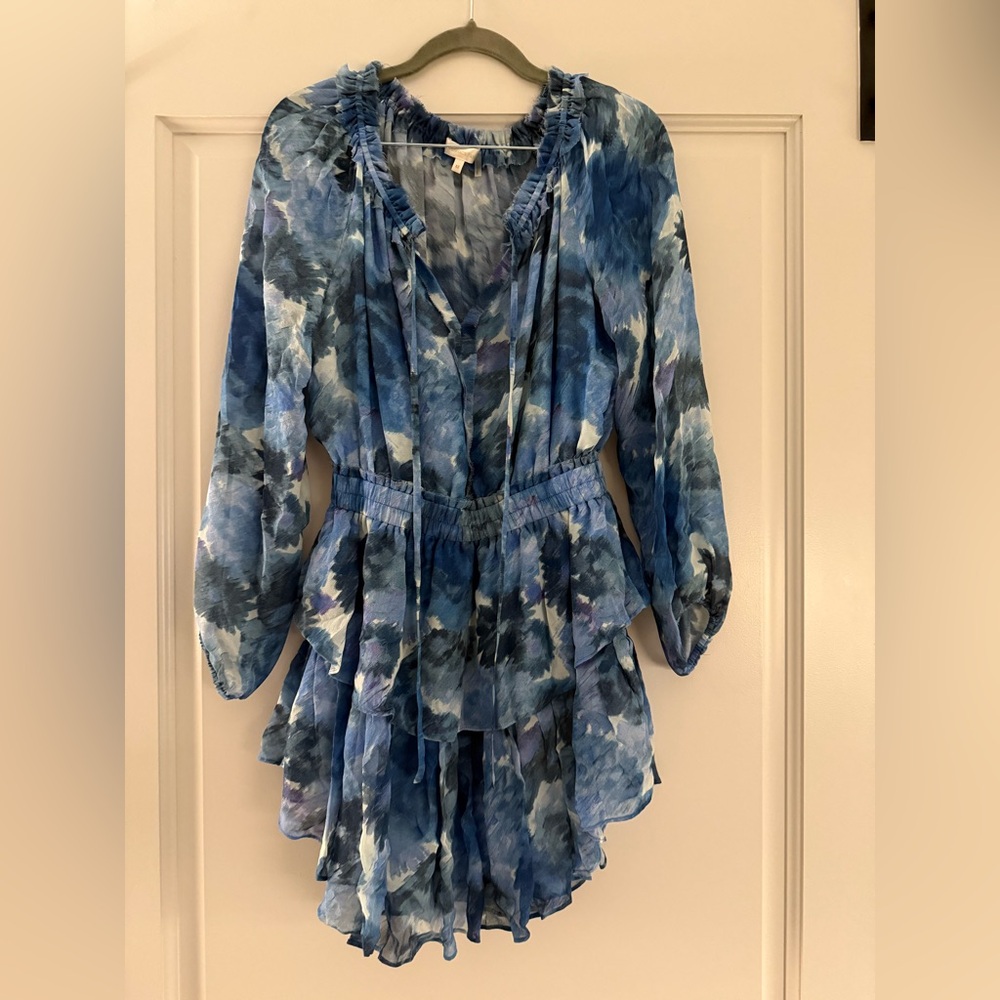 LoveShackFancy Silk Popover Dress In Sapphire Berry - Picture 2 of 5